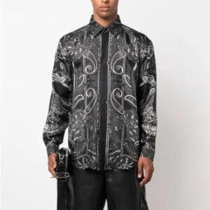 Philipp Plein Black and White Paisley Button Down Shirt 100%Silk